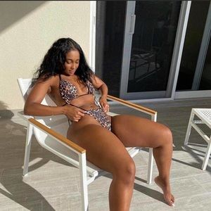 RJ Swim Cutout Tie One Piece Cheetah Print Cheeky Swim Suit Size Large